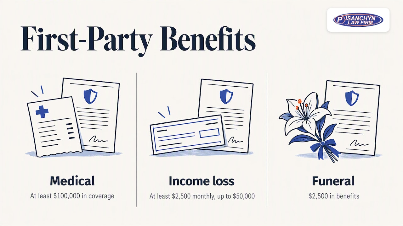 Three first-party auto insurance benefits and limits